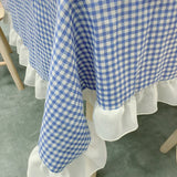 Blue White Plaid Ruffle Tablecloth Cotton Linen Dining Table Cover for Kitchen Party Wedding Home Decor Rectangular Table Cloth
