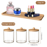 Popxstar 3Pcs Holder Dispenser with Bamboo Lids Clear Acrylic Bathroom Jars with Tray Cotton Swab Storage Dispenser Reusable