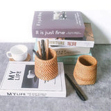 Popxstar  High Quality Hand-made Rattan Storage Box Pen Container Makeup Brush Storage Box Tea Ceremony Accessories storage baskets