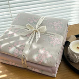 Popxstar  Ins floral print Bedding set knitted cotton Flat sheet set Four pieces duvet cover double layer-yarn 4Pcs lovely Fitted sheet