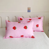 Popxstar  Strawberry Bedding Set, Pink Kawaii Strawberry Duvet Cover Soft Reversible Comoforter Cover with 2 Pillowcases for Women Girls