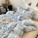 Popxstar Japanese Style Check Queen Duvet Cover Set 1/3 Pcs Soft Washed Quilt Cover and Pillowcase or Only Quilt Covers Blanket Cover Set