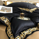 Popxstar  1000TC Egyptian Cotton Luxury Gold Embroidery Bedding Set Black Khaki Patchwork Duvet Cover Bed Sheet Fitted Sheet Pillowcases