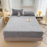 Popxstar Thicken Taffeta Fitted Sheet Winter Warm Mattress Protector Cover for Bedroom Home Bed Cover Dustproof Non-slip Bedding Embossed