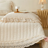 Popxstar  Natural Cotton Linen French Lace Soft Comfortable Quilted Bedspread, Bed Cover, Mattress Topper, Bed Sheet, Pillowcases 3Pcs