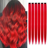 Popxstar 6pcs/pack Colored Party Highlights Clip in Hair Extensions for Girls 22 inches Multi-colors Straight Hair Synthetic Hairpieces