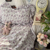 Popxstar 3/4Pcs Korean Princess Style Floral Ruffles Bedding Set Skin-friendly Soft Duvet Cover Set Bed Sheet Or Bed Skirt Pillowcases