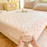 Popxstar 1pc Winter Warm Bed Sheet with Elastic Band Single/Queen/King Mattress Cover Thick Coral Fleece Fluffy Fitted Bed Sheets for Bed
