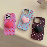 2 IN 1 Polka Dot Case for IPhone 17 16 15 14 13 Pro Max Air Lovely Shockproof Protective Wave Edges Back Cover with Stand Holder