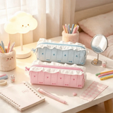 Makeup Bag Large Capacity Pencil Case Lace Ballet Style Pen Bag Bow Kawaii Stationery Organizer Girl Gifts