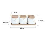 Popxstar  Creative Nordic Style Marble Pattern Ceramic Kitchen Seasoning Tank Set Wooden Cover Salt Shaker Spice Jar Kitchen Accessories