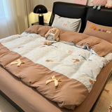3/4Pcs Bedding Set Bed Sheets Full Set 100% Cotton Checkered Bow Pink Duvet Cover Cute Core Princess Bedding Four-Season