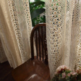 Popxstar Boho Chic Beige Crochet Knitting Curtains for Bedroom Cotton Linen Hollowed Retro Farmhouse Patio Window Drapes