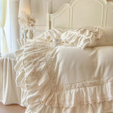 Popxstar  Romantic Three Layer Lace Ruffles Velvet Winter Warm Thickened Princess Bedding Set Duvet Cover Bed Skirt Pillowcases 4Pcs