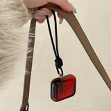 Popxstar  Lovely Black Red Gradient Soft Case With Keychain Fall Prevention Lanyard Earphone Cover for AirPods 1 2 3 4 Pro 2 TPU Shell