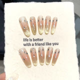 Popxstar  10pcs Nude Handmade Press on Nails Tip Spring Cat's Eye French Rhinestone Oval Fake Nail Simple Butterfly False Nail Reusable