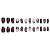 Popxstar  Red/Black Fake Nails 24Pcs Halloween Nails Press On Short Square French False Nails Patches Alloy Spider Designs for Party