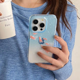 Popxstar  Clear Blue Gradient Koi Fish Gloss Mobile Phone Protective Case For iPhone 12 13 14 15 Pro Max Coque For iPhone 16 Pro Max Cover