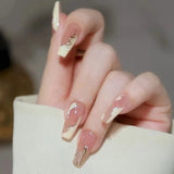 Popxstar 24Pcs/Set Manicure Ballerina Coffin Nail With Glue Fake Nails Finished Women Girls False Nails Art Decoration