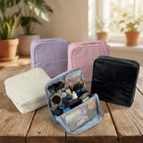 PU Vertical Makeup Bag Multi-layer Solid Color Stationery Storage Bag Square Large Capacity Cosmetics Storage Bag Travel