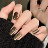 Popxstar  24pcs Round Fake Nails Cat Eye Glitter Press on Nail Full Cover Wearable Artificial Nail Tips for Girls Gifts Free Shipping