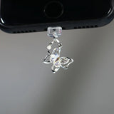 Popxstar Mobile Phone Dust Plug Pendant New Butterfly With Artificial Pearls And Diamonds Accessory Decoration For IPhone Type-c Port