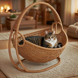 Popxstar  Cat Hammock with Bracket Indoor Hanging Pet Beds for Cats and Small Pets Weight Bearing 6.61 Pounds (3 Kilograms) Rattan Design