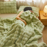 Thickened Faux Rabbit Fur Throw Blanket Cozy Plush Fuffy Bubble Blanket for Living Room Bedroom Home Decor Luxury Sofa Cover