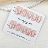 Popxstar 10pcs Short T Blue Mermaid Cat's Eye Handmade  Press on Nail False Nails Square Head Girl Lady Wearable Detachable Nail Tips