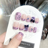 Popxstar Blush Pink False Nails Bowknot Diamond Pearl 3D Design Press on Nail Tips with Harmless Smooth Edge Nails Woman DIY Fake Nails