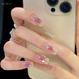 Popxstar  Y2K Style Fake Nails with Silver Star Designs Gradient Purple Press on Nails Medium Length Ballet False Nails for Women Party