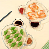 Popxstar  Glass Divided Serving Plate with Sauce Compartment Shell Design for Dumplings Desserts Seafood Sharing Dish Microwave Safe Gift