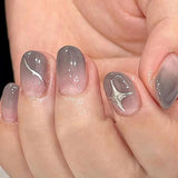 popxstar French White Tips Almond False Nails Y2K Black Star Designs Charm Fake Nail Full Cover Ballet Press on Nails Artificial Manicure
