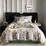 Popxstar  Vintage Green Botanical Flowers Duvet Cover Set 600TC Egyptian Cotton Luxury Soft Bedding Set Fitted Sheet Bed Sheet Pillowcases