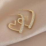 Popxstar Korean Fashion Jewelry Shining Rhinestone Hollow Heart Drop Earrings for Women Girls Vintage Red Crystal Earrings