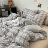 Popxstar Japanese Style Check Queen Duvet Cover Set 1/3 Pcs Soft Washed Quilt Cover and Pillowcase or Only Quilt Covers Blanket Cover Set