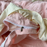 Popxstar Pink Korean Princess Style Lace Ruffles Bedding Set Skin-friendly Seersucker Duvet Cover Set Fitted Sheet/Bed Sheet Pillowcases