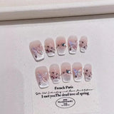 Popxstar  10Pcs French Ballerina Handmade Press on Nails Pink Cat Eye Fake Nails Wearable Stick-on Nails Full Cover False Nail
