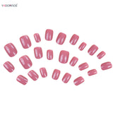Popxstar  Glossy Peach Pink Color Fake Nails Glitter Solid Color Short Round Head Reusable Stick-on Nails For Lovely Girls Dress Matching