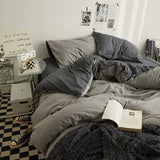 Popxstar  High Quality Solid Color Double Washed Cotton Bedding 4 Pieces Set Student Dormitory Bed Linen Duvet Set Bed Suit