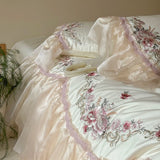 Popxstar  Premium Egyptian Cotton Luxury Wedding Bedding Set Flowers Embroidery Organza Lace Ruffles Duvet Cover Set Bed Sheet Pillowcases