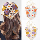 Popxstar Knitted Triangle Scarf Headbands Women Hollow Flower Korean Hair Band Turban Bandana Headwarp Fashion Hair Accessories