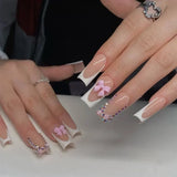 Popxstar 24Pcs Short Purple False Nails Leaf with French Design Gold Foil Wearable Fake Nails Coffin Ballet Full Cover Press on Nail Tips