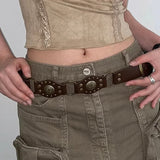 Popxstar Vintage Circle Splicing Belts Cowboy Hollow PU Girdle Rivet Punk Metal Buckle Spice Girls Skirt Decoration Heavy Duty Wide Belt