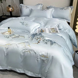 Popxstar  4Pcs New Chinese Style Landscape Embroidery Luxury Bedding Set Silky Duvet Cover Set Soft Quilt Cover Set Bed Sheet Pillowcases