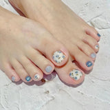 Popxstar 24pcs Colorful Cat's Eye Fake Toenails Sets Dopamine Design Full Cover Nail Tips Short Square Press on Nails Reusable False Nail