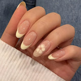 Popxstar 24pcs Simple Almond False Nails Sets Blush Design Press on Nails Art Datachable Short Oval Fake Nail with Jelly Glue Manicure