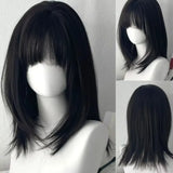 Popxstar Y2K Wig for Women Black Medium Long Straight Hair Natural Simulation Daily Use Wig with Bangs Short Hair Bob Wig