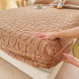 Popxstar Thickened Plush Mattress Cover Warm Soft Milk Velvet Bed Fitted Sheet Double King Queen Size Bedsheet Mattress Protection Cover