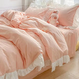Princess Style Bedding Sets Ruffle Lace Quilt Cover Romantic Pink Bed Sheet Sets Woman Girls Bedroom Duvet Cover Set 4pcs